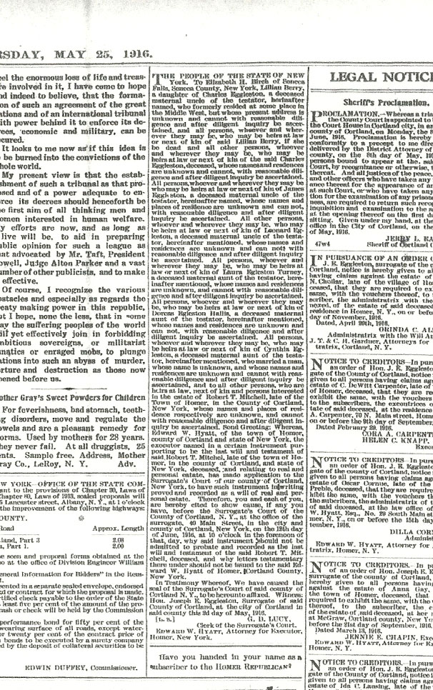 Homer Republican Thursday May 25, 1916