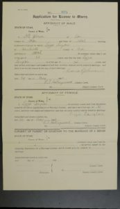 Marriage License of David Johnson and Lizzie Langlois